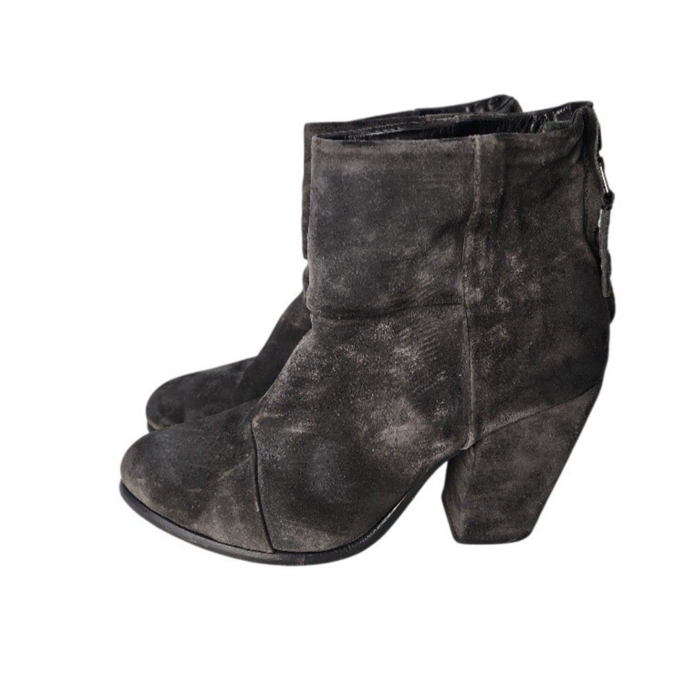 Rag & Bone Newbury Booties Women 7 Grey Suede Ankle Boots Block Heel Designer